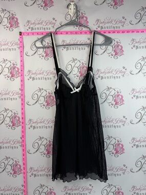 Allumette Sheer Lace-Trim Chemise with Contrast Bow Black Soft for sleep wear